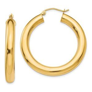 5mm, 14k Yellow Gold Classic Round Hoop Earrings, 35mm (1 3/8 Inch)